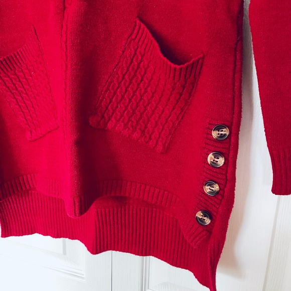 Wine Red Pullover Sweater With Pockets - Picture 2 of 6